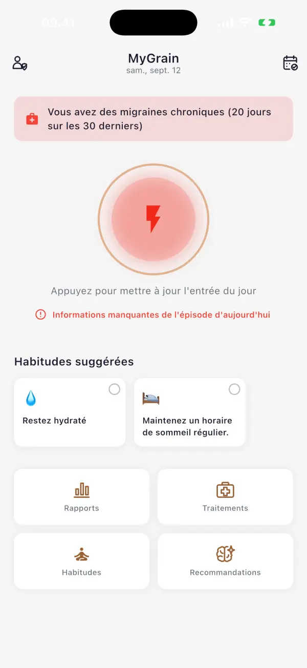 Chaque migraine, consignée. Reprenez vos journées.