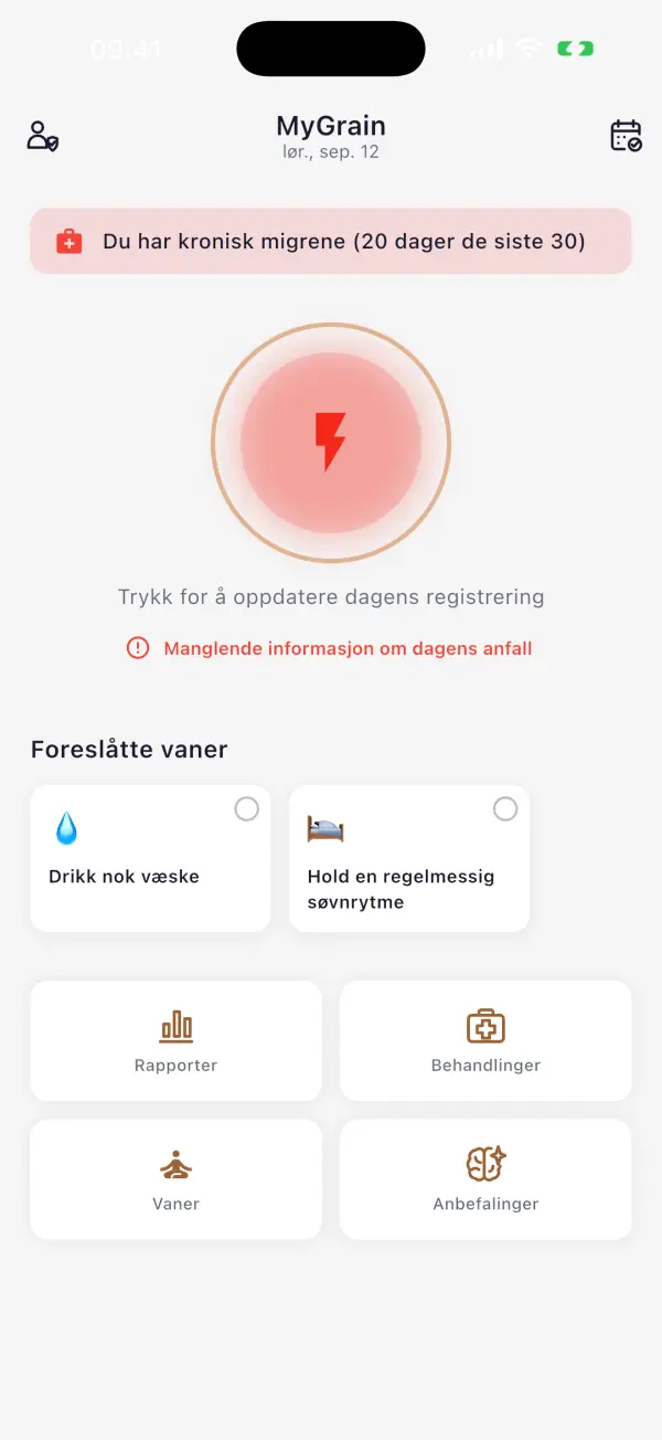 Hver migrene, dokumentert. Ta dagene dine tilbake.